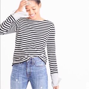 J. Crew Black and White boat neck Striped Long Sleeve Top